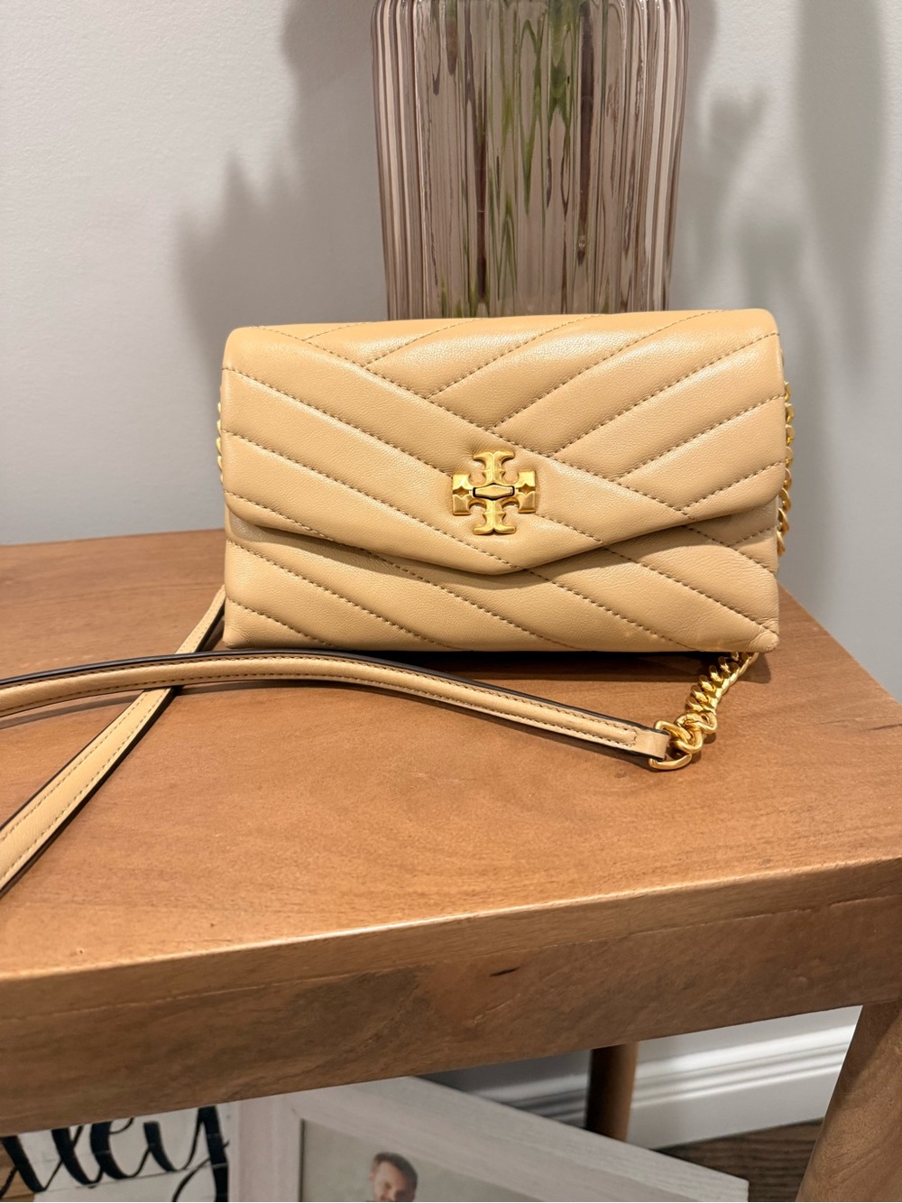 Tory Burch Pale Yellow Chevron Quilted Crossbody
